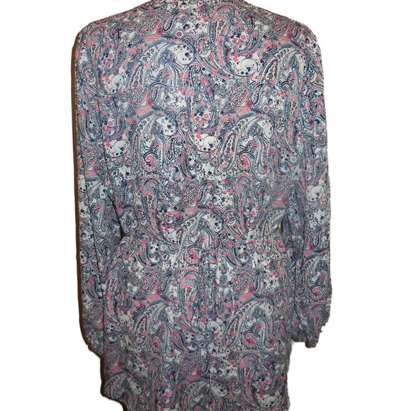 Blouse button-down 14W shirt Paisley Print Crepe relaxed top long sleeve - Picture 5 of 9